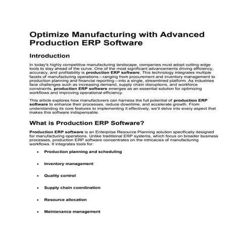 Optimize Manufacturing with Advanced Production ERP Software
