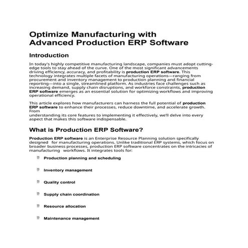 Optimize Manufacturing with Advanced Production ERP Software