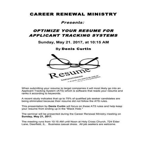 Optimize Your Resume, Career Renewal, May 21, 2017