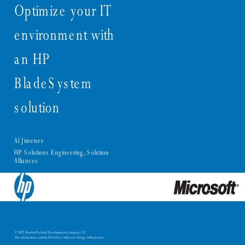Optimize Your It Environment With An Hp Blade System Solution