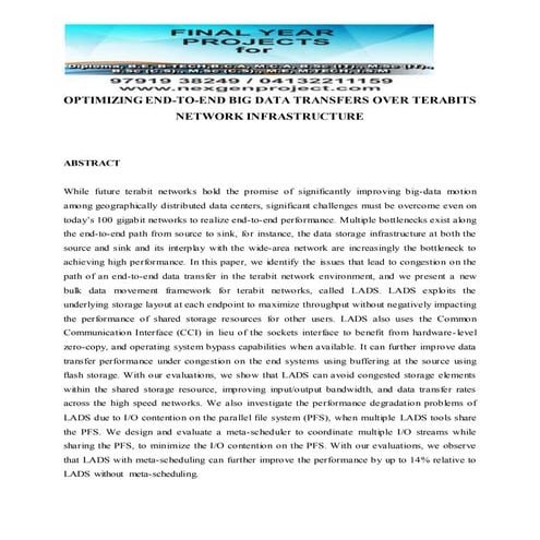 OPTIMIZING END-TO-END BIG DATA TRANSFERS OVER TERABITS NETWORK INFRASTRUCTURE
