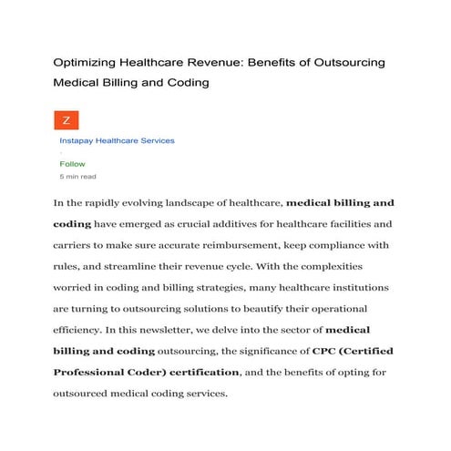 Optimizing Healthcare Revenue Benefits of Outsourcing Medical Billing and Cod...
