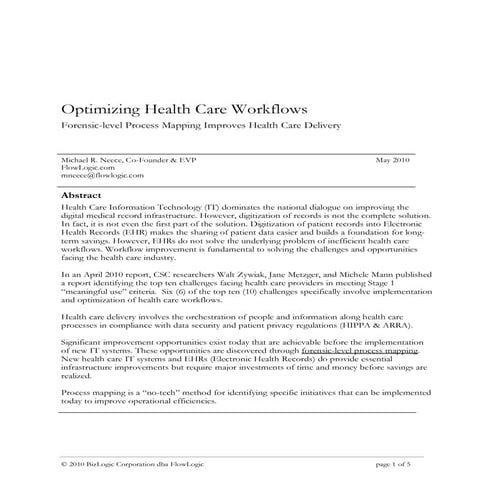 Optimizing Health Care Workflows(May2010)