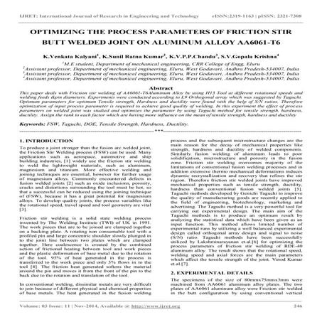Optimizing the process parameters of friction stir butt welded joint on alumi...
