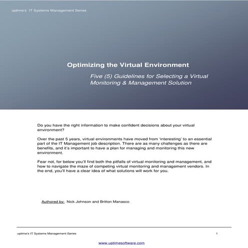 Optimizing the Virtual Environment