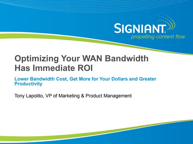 Optimizing Your WAN Bandwidth Has Immediate ROI