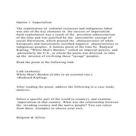 Option 1 ImperialismThe exploitation of  colonial resources.docx