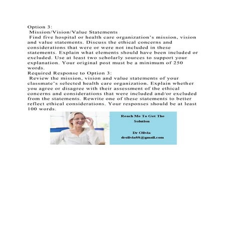 Option 3 MissionVisionValue Statements Find five hospital or.docx