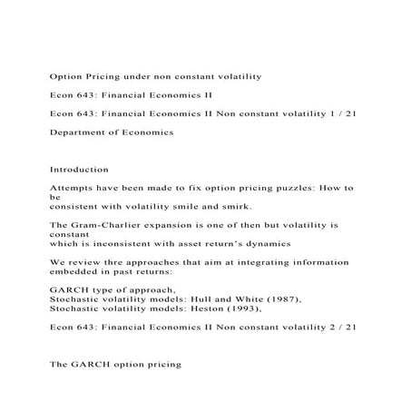 Option Pricing under non constant volatilityEcon 643 Fina.docx