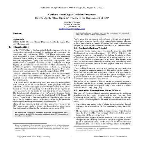 Options based decisions processes