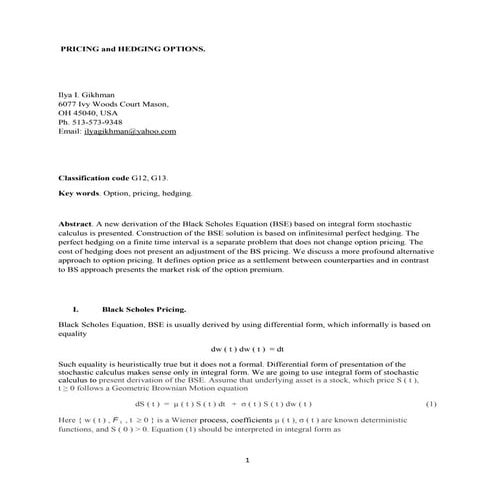 Options pricing and hedging