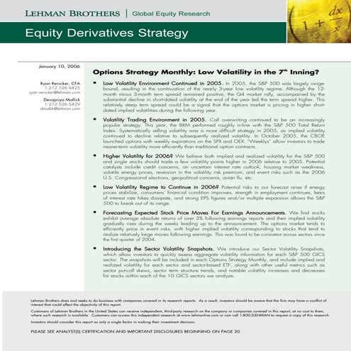 Options Strategy Monthly - 2006 - Low Volatility in the 7th Inning? Housing M...