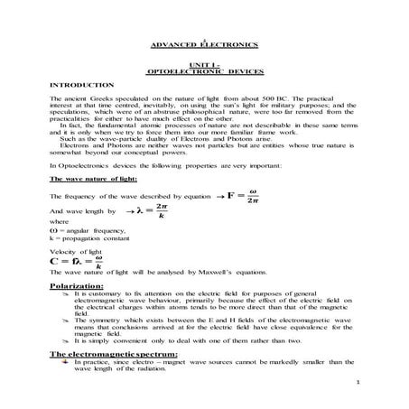 Opto electronics notes