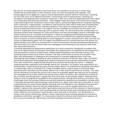 Optometry personal statement
