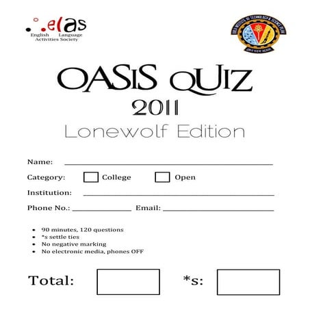 Oasis Quiz Lonewolf Edition - 2011 