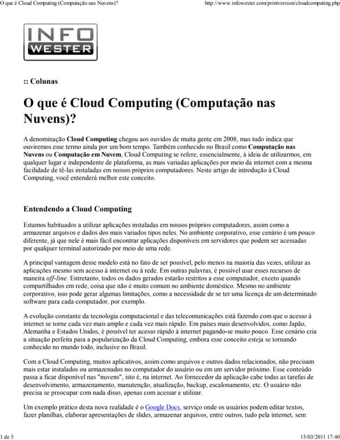 O que é cloud computing (computação nas nuvens)