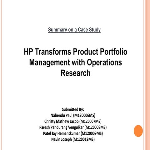 HP case- Implementation of operations research