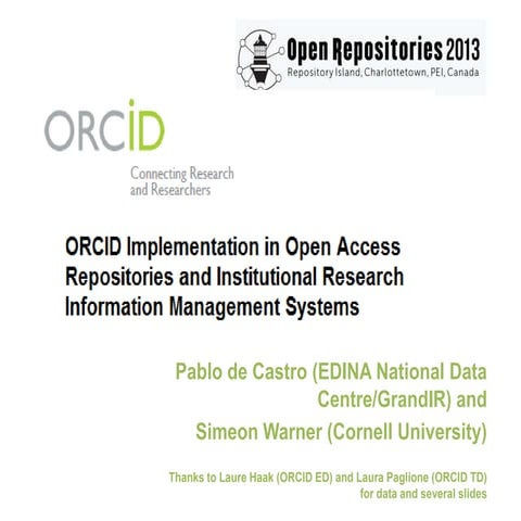 ORCID Implementation in Open Access Repositories and Institutional Research I...