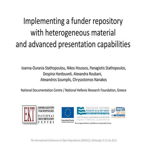 Presentation of the EDULLL repository by EKT at Open Repositories 2012 DSpace...