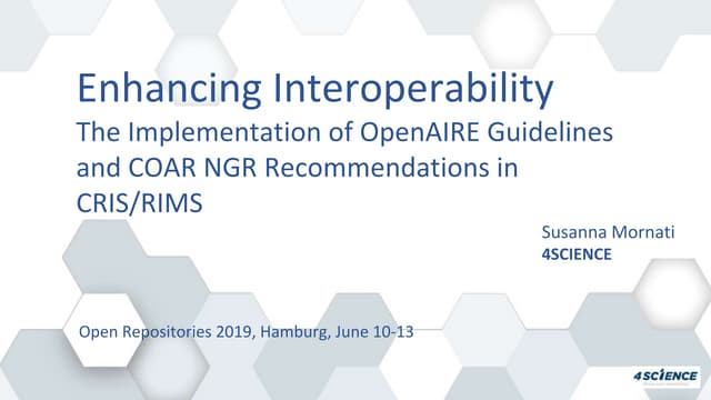 Enhancing Interoperability: The Implementation of OpenAIRE Guidelines and COA...