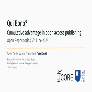 Qui Bono? Cumulative advantage in open access publishing