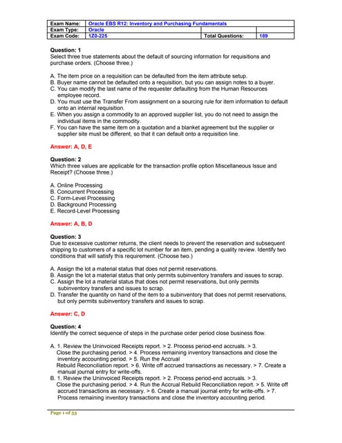 Oracel inventory and purchasing exam guide