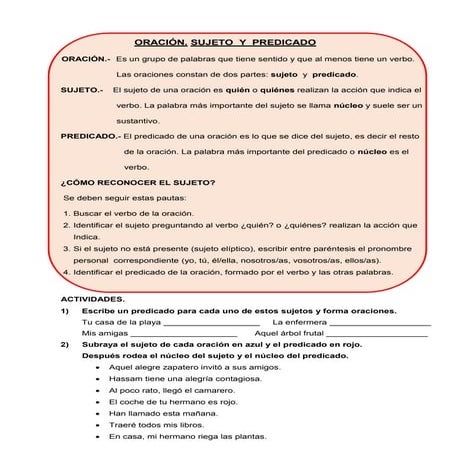 Oración.sujeto y predicado