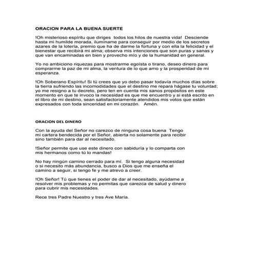 Oración al espíritu de la buena suerte | DOCX