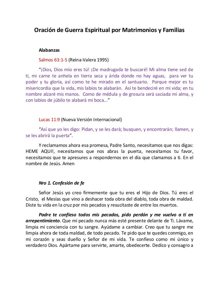 Oración De Guerra Espiritual Por Matrimonios Y Familias