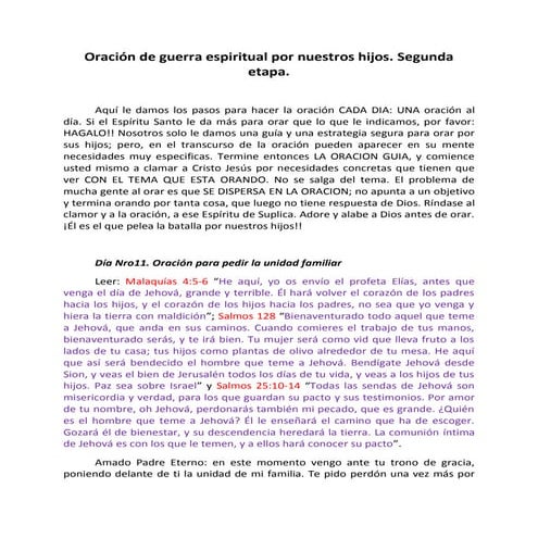 Oración de guerra espiritual por nuestros hijos segunda etapa | PDF