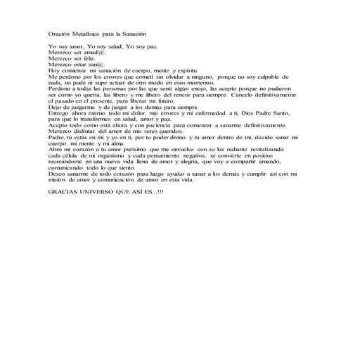 Oración metafísica para la sanación