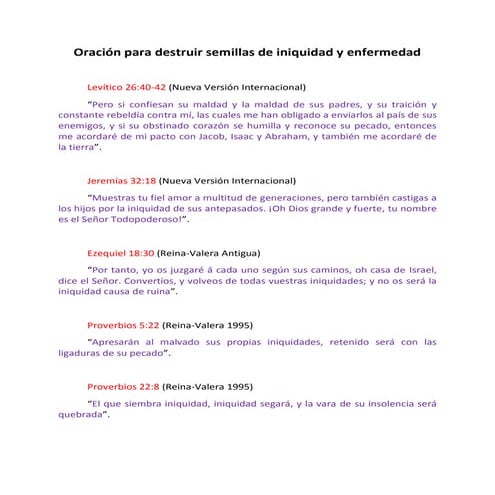 Oración para destruir semillas de iniquidad y enfermedad