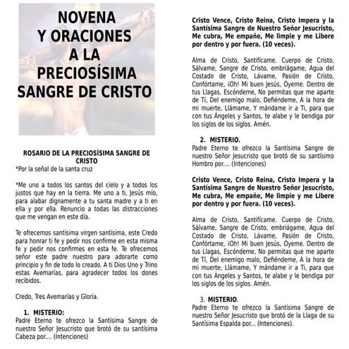 Novena a la Preciosa Sangre de Cristo | PDF