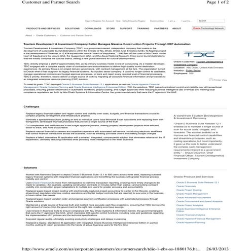 TDIC Oracle ERP - Oracle Customer Success Story