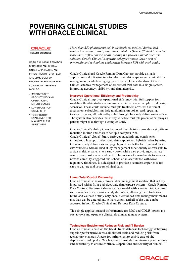 Clinical Data Management System: Oracle Clinical