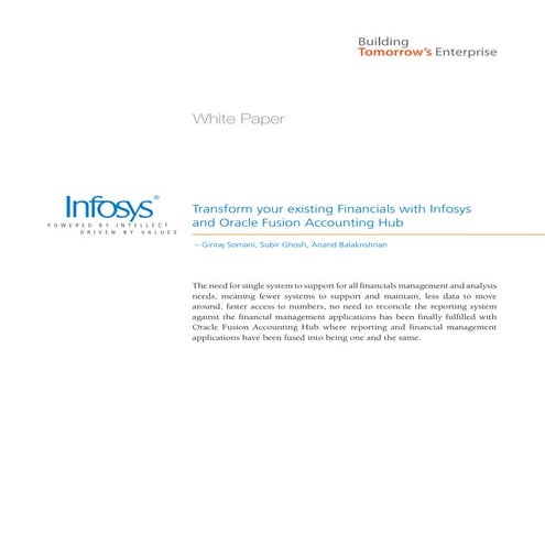 Transform your existing Financials with Infosys and Oracle Fusion Accounting Hub