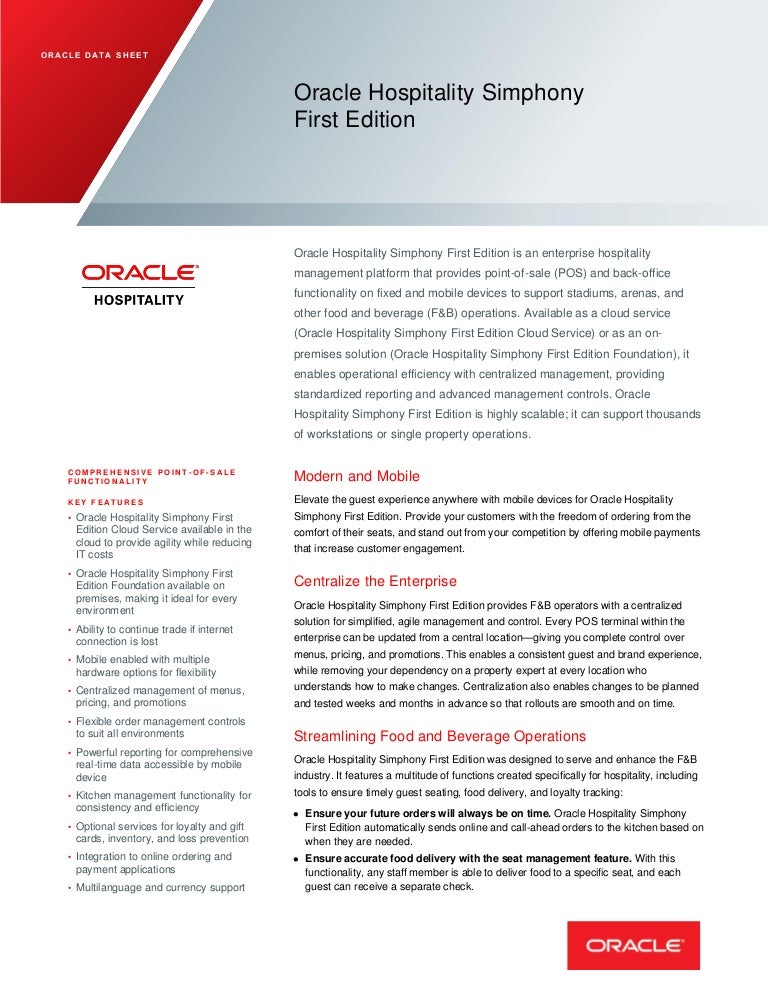 Oracle Hospitality Simphony First Edition Cloud Service - Datasheet