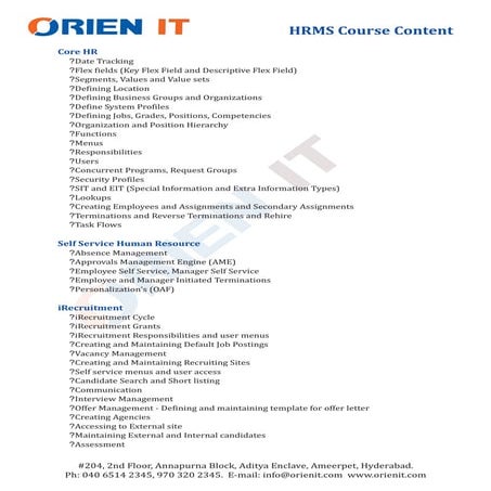 Oracleapps hrms trainining in hyderabad
