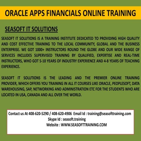 ORACLE APPS FINANCIALS ONLINE TRAINING COURSE CONTENTS