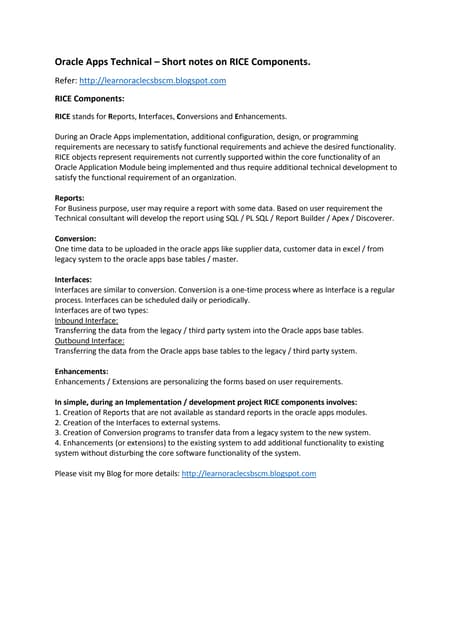 Oracle Apps Technical – Short notes on RICE Components.