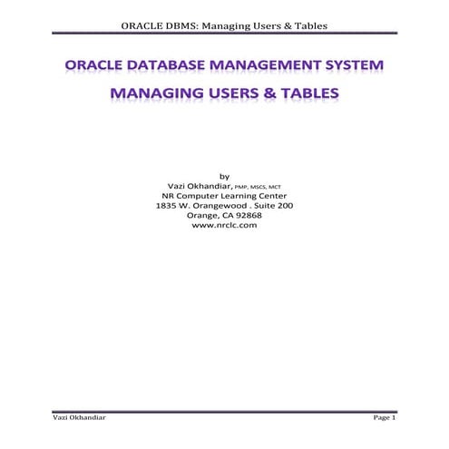 Manage users & tables in Oracle Database | PDF