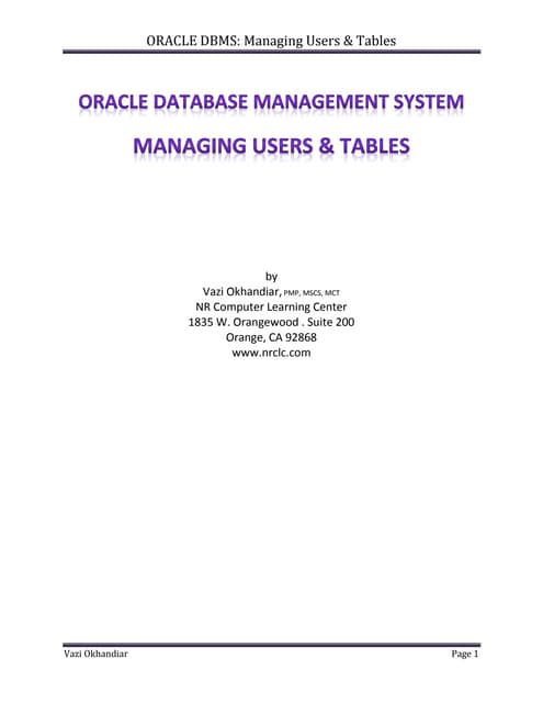 Manage users & tables in Oracle Database | PDF