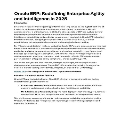 Oracle ERP: Redefining Enterprise Agility and Intelligence in 2025