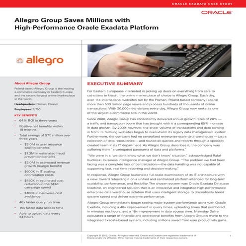 Oracle Exadata and Allegro cs f