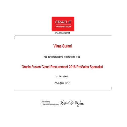 Oracle Fusion Cloud procurement PreSales Specialist