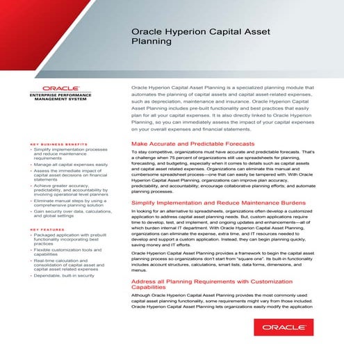 Oracle hyperion capital asset data sheet