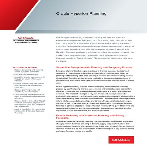 Oracle Hyperion Planning Data Sheet