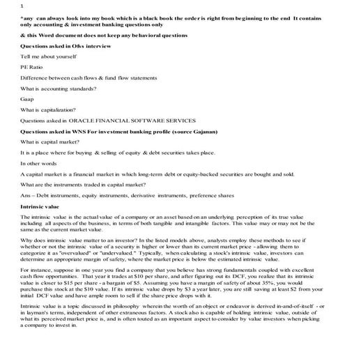 investment banking,capital market,Finance questions for interviews