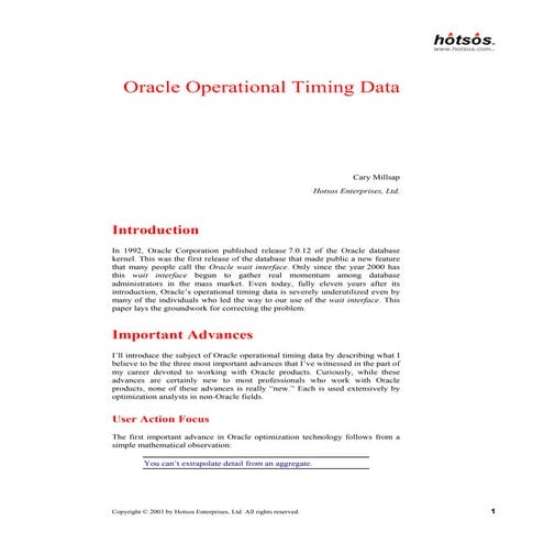 Oracle Operational Timing Data for performance tuning