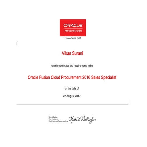 Oracle Procurement Cloud Sales Specialist